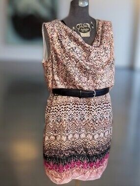 Dana Buchman 2012 Abstract Ikat Cowl Neck Sleeveless Pink & Black Size XL